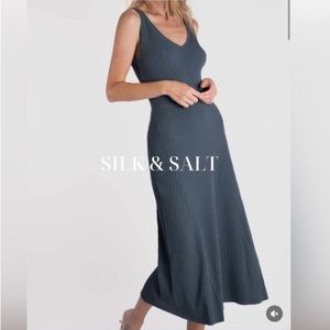 NWT Silk and salt ribbed knit midi dress in blue gray